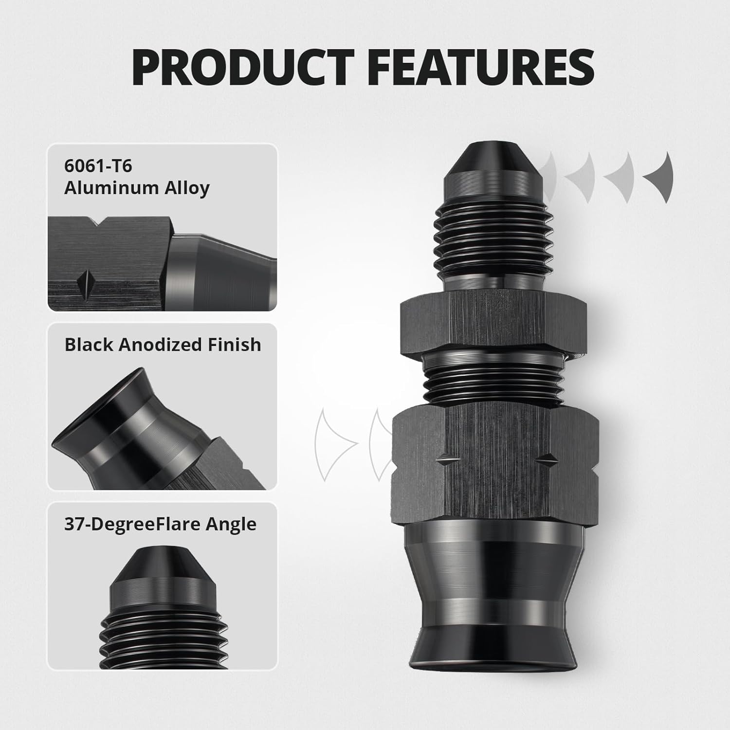 EVIL ENERGY 3/6AN Male to 1/4, 5/16 & 3/8 inch Hardline Compression Fitting Adapter Black Aluminum - EVILENERGY