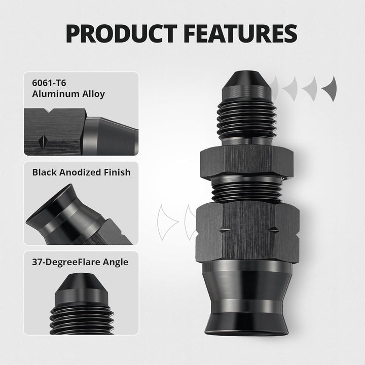 EVIL ENERGY 3/6AN Male to 1/4, 5/16 & 3/8 inch Hardline Compression Fitting Adapter Black Aluminum - EVILENERGY