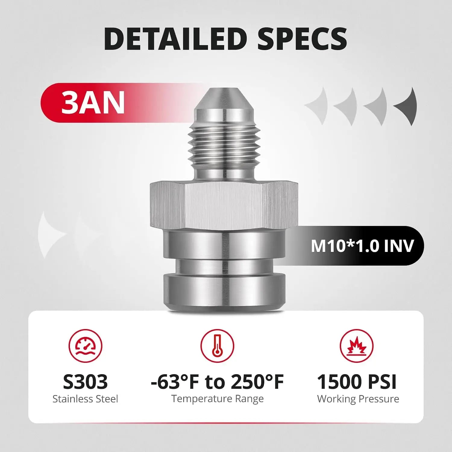 [3AN to M10x1.0 Inverted]EVILENERGY EVIL ENERGY 3AN Male to M10x1.0 Metric Inverted Female Flare Thread Fitting Adapter Straight Silver 1PCS