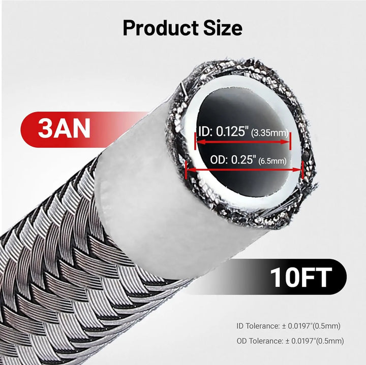EVILENERGY EVIL ENERGY 3AN PTFE Fuel Line Kit 10FT, AN3 E85 Stainless Steel Braided PTFE Fuel Hose Line Kit ptfe Fuel Hose Silver
