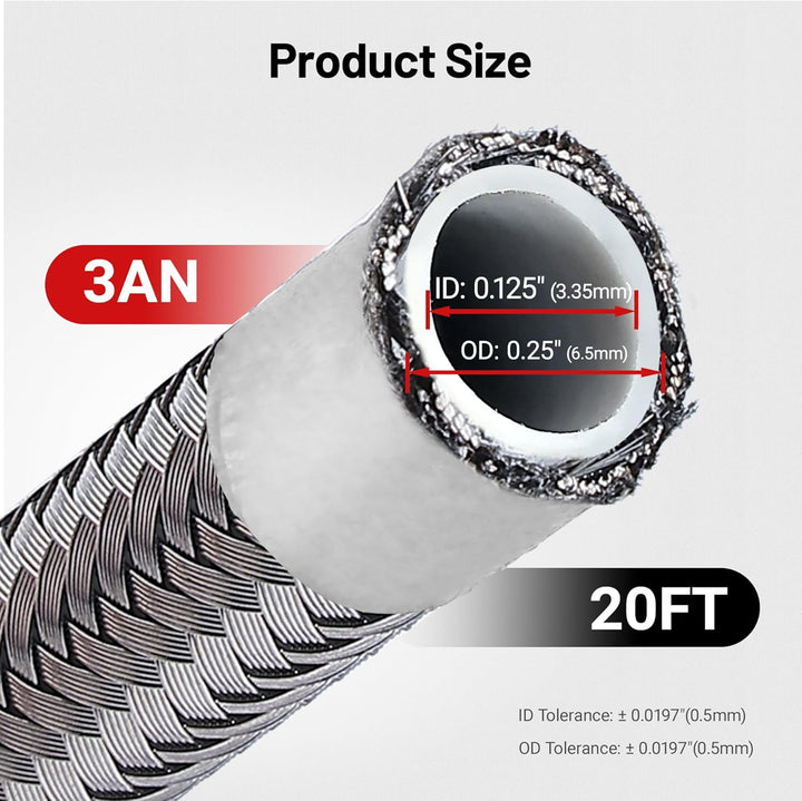 EVIL ENERGY 3AN PTFE Fuel Line Kit 20FT, AN3 E85 Stainless Steel Braided - EVILENERGY