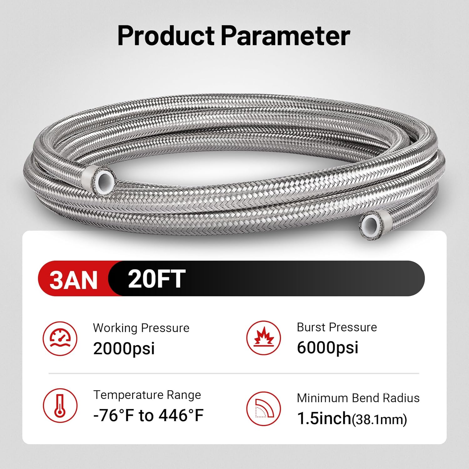 EVIL ENERGY 3AN PTFE Fuel Line Kit 20FT, AN3 E85 Stainless Steel Braided