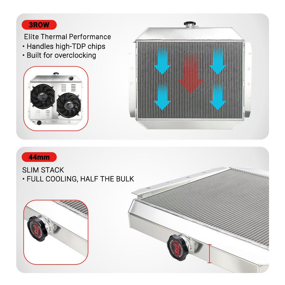 EVIL ENERGY 3Row-44mm Performance Aluminum Radiator Fit for Ford F-100/F-250, Ford Bronco 1966 - 1979 2.8L - 7.5L