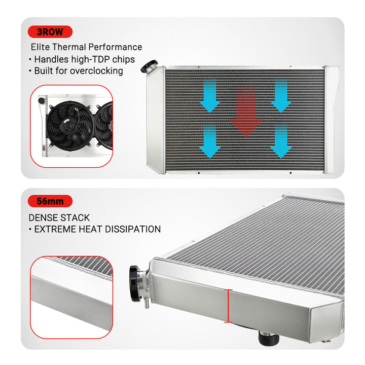 EVIL ENERGY 3-Row Aluminum Radiator Thermal Performance – 3ROW elite cooling, 56mm dense stack for extreme heat dissipation