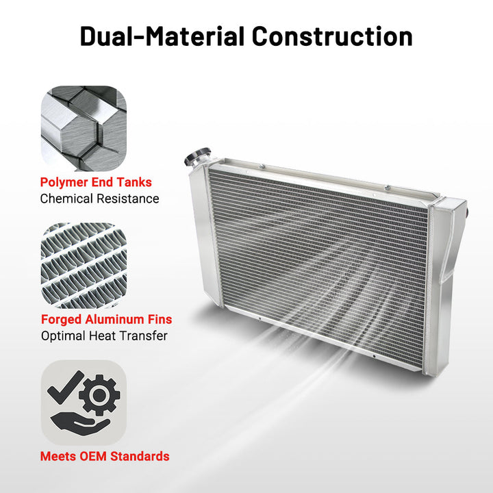 EVIL ENERGY 3-Row Aluminum Radiator Construction – Polymer end tanks, forged aluminum fins, meets OEM standards