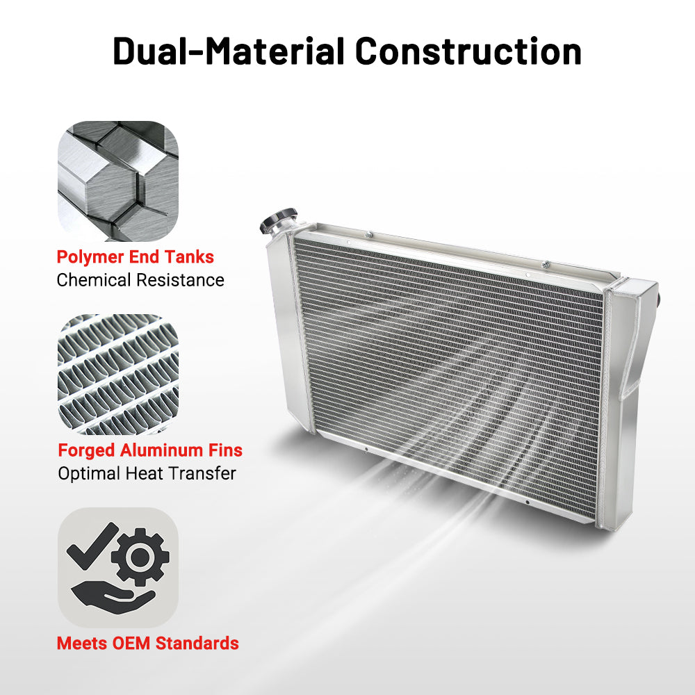 EVIL ENERGY 3-Row Aluminum Radiator Construction – Polymer end tanks, forged aluminum fins, meets OEM standards