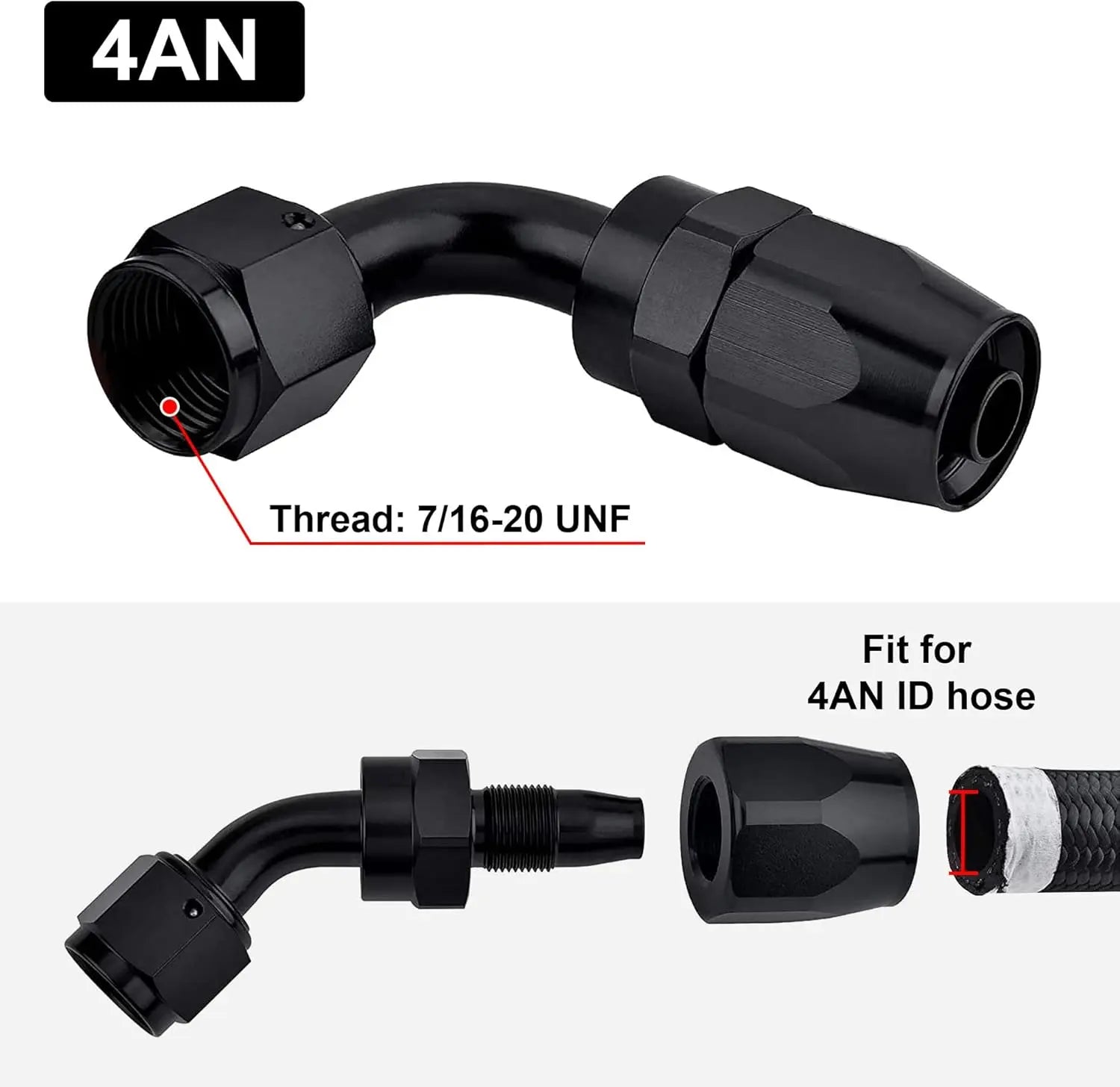 EVILENERGY EVIL ENERGY 4/6/8/10/12/16/20 AN Hose End Fitting Swivel for CPE Braided Hose Black[4AN,45 Degree]