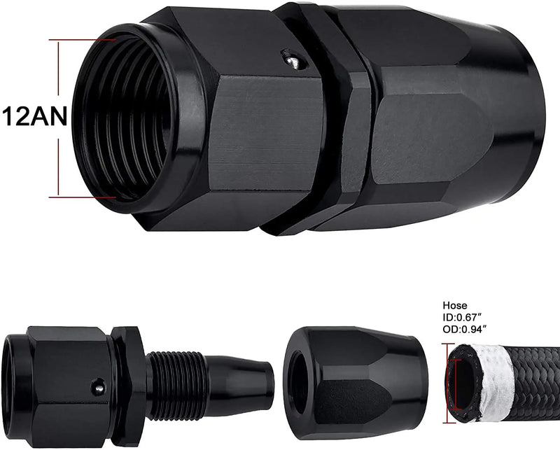 Evilenergy EVIL ENERGY 4/6/8/10/12AN Hose End Fitting Straight Swivel Aluminum Black