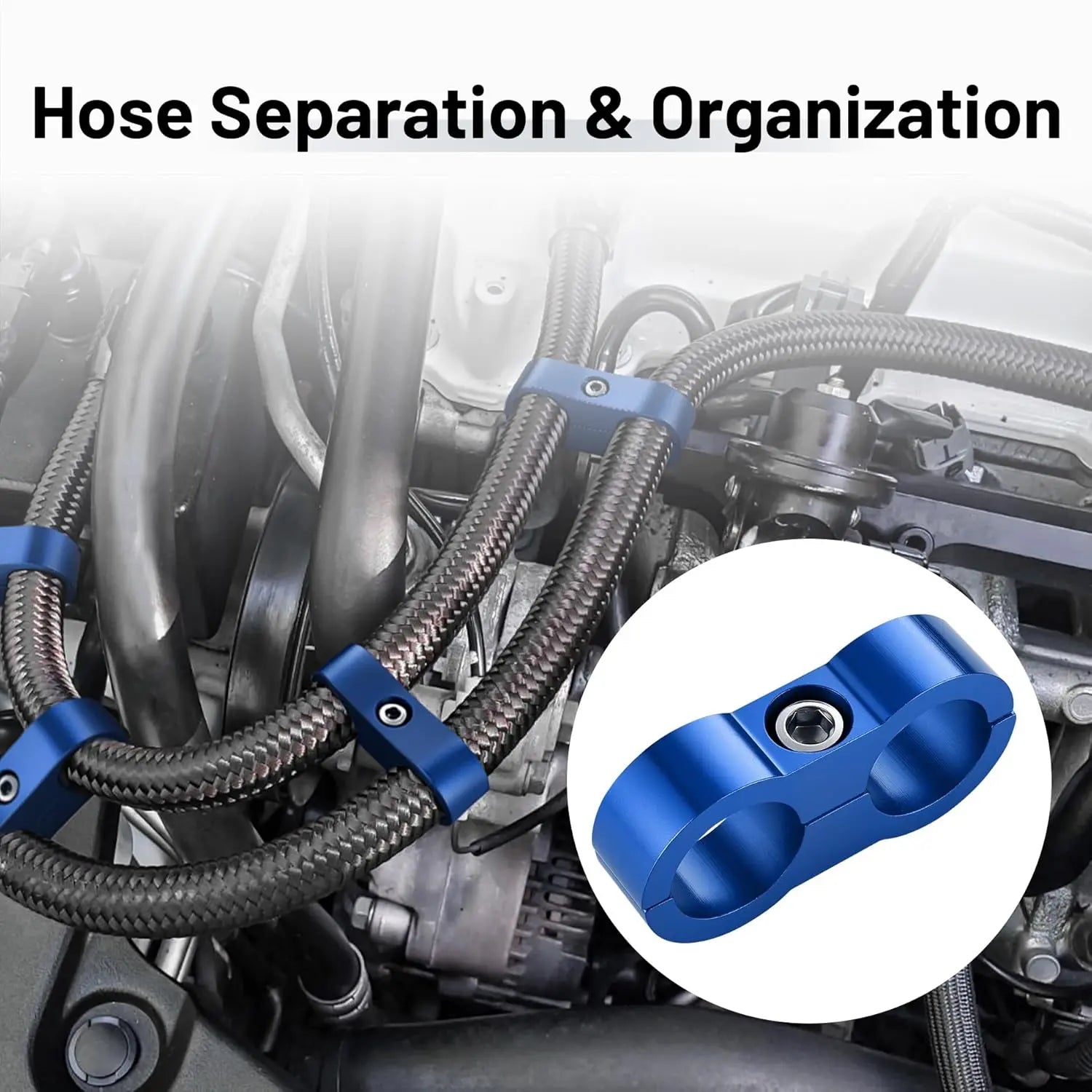 EVILENERGY EVIL ENERGY Hose Separator Clamp, Fuel Line Mounting Clamp Aluminum 4PCS (Blue, 4AN)