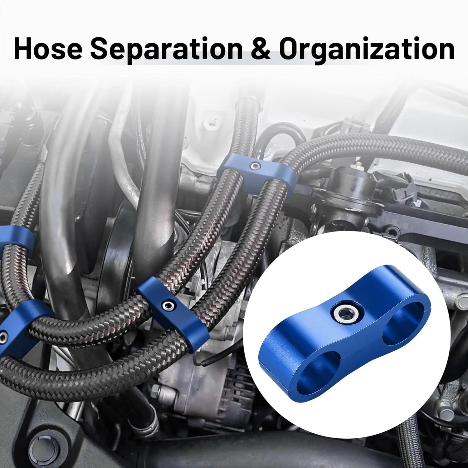 EVILENERGY EVIL ENERGY Hose Separator Clamp, Fuel Line Mounting Clamp Aluminum 4PCS (Blue, 4AN)