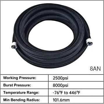 Evilenergy EVIL ENERGY 4/6/8/10AN PTFE Fuel Line Fitting Kit E85 Nylon Braided Fuel Hose 10FT Black