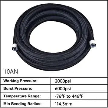Evilenergy EVIL ENERGY 4/6/8/10AN PTFE Fuel Line Fitting Kit E85 Nylon Braided Fuel Hose 10FT Black
