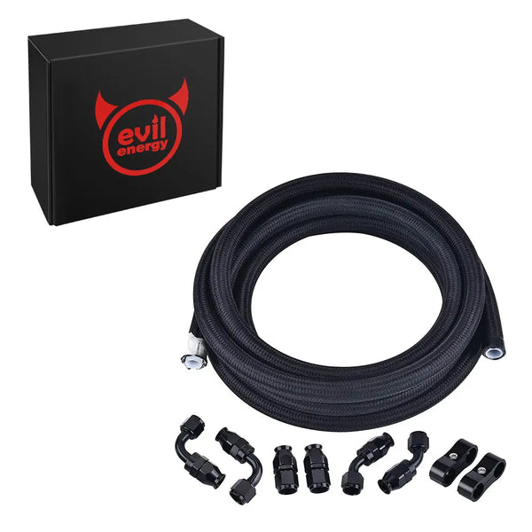 Evilenergy EVIL ENERGY 4/6/8/10AN PTFE Fuel Line Fitting Kit E85 Nylon Braided Fuel Hose 10FT Black