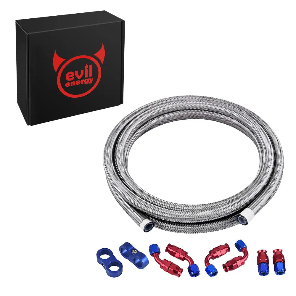 EVIL ENERGY 4/6/8/10AN PTFE Fuel Line Fitting Kit E85 Stainless Steel  Braided Fuel Hose 10FT