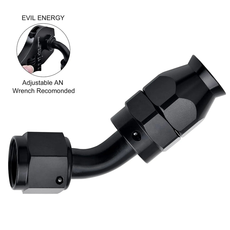 Evilenergy EVIL ENERGY 4/6/8/10AN PTFE Hose End Fitting 45 degree Black for PTFE Hose Only