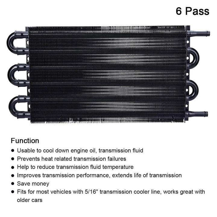 [6 pass,Black]Evilenergy EVIL ENERGY 4/6/8 Pass Tube Transmission Oil Cooler Universal Kit