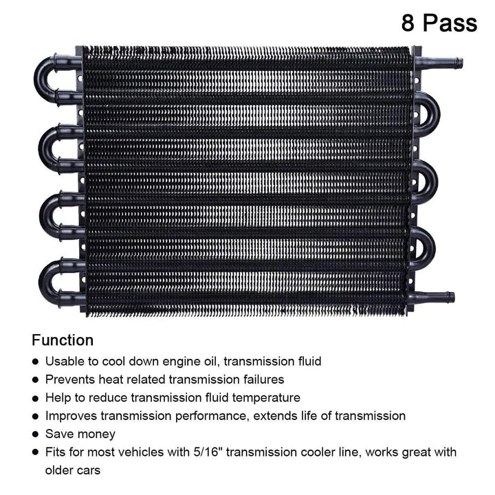 [8 pass,Black]Evilenergy EVIL ENERGY 4/6/8 Pass Tube Transmission Oil Cooler Universal Kit