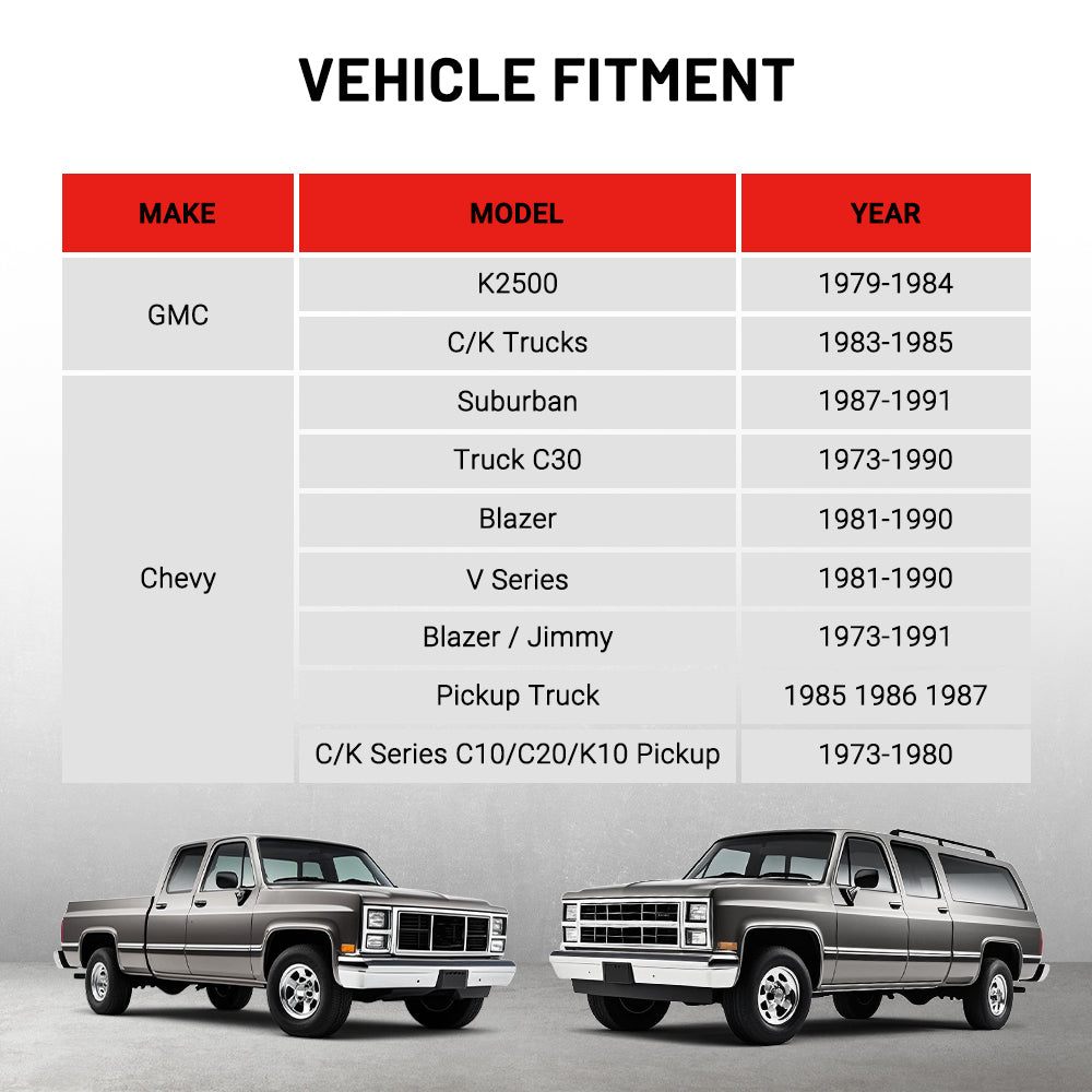 EVIL ENERGY Aluminum LS swap radiator vehicle fitment for GMC and Chevy models including K2500, Suburban, C/K Series C10/C20/K10, Blazer, and Truck C30 from 1973–1991