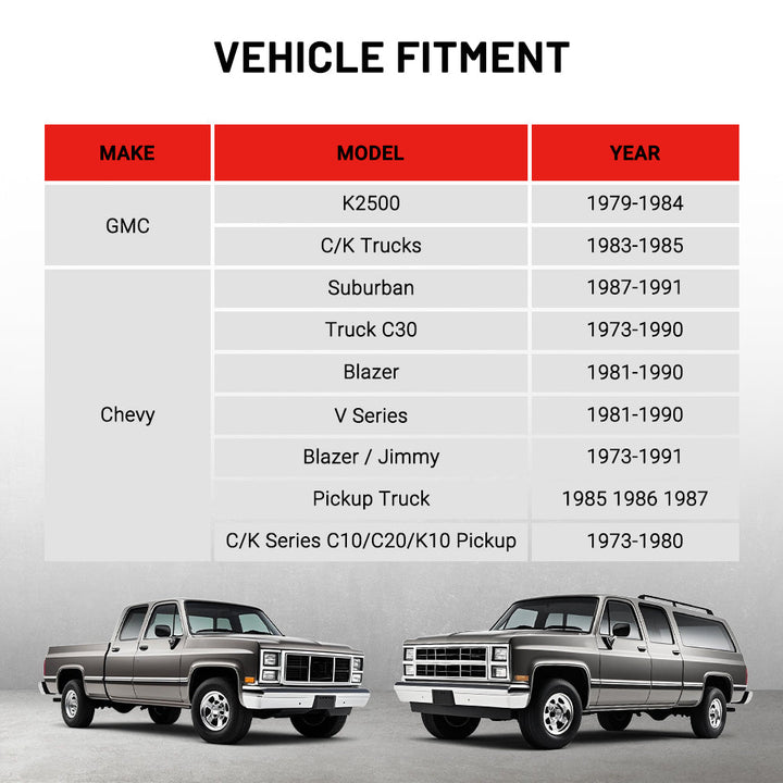 EVIL ENERGY Aluminum LS swap radiator vehicle fitment for GMC and Chevy models including K2500, Suburban, C/K Series C10/C20/K10, Blazer, and Truck C30 from 1973–1991