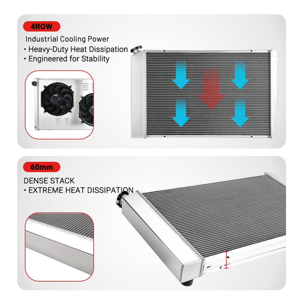 EVIL ENERGY 4-row 60mm aluminium car radiator with dense fin stack for heavy-duty cooling and engine stability