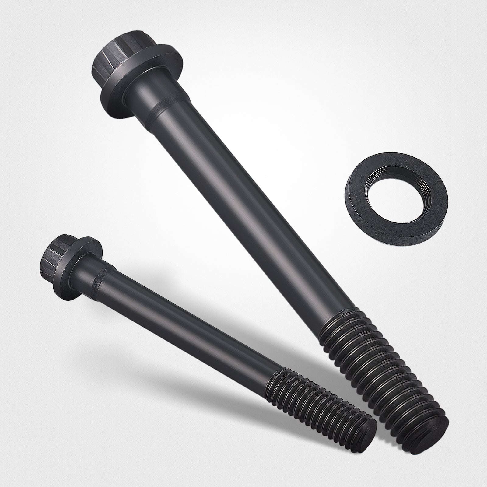 EVIL ENERGY Cylinder Head Bolt Kit Components - Black Head Bolts & Washer Close - up