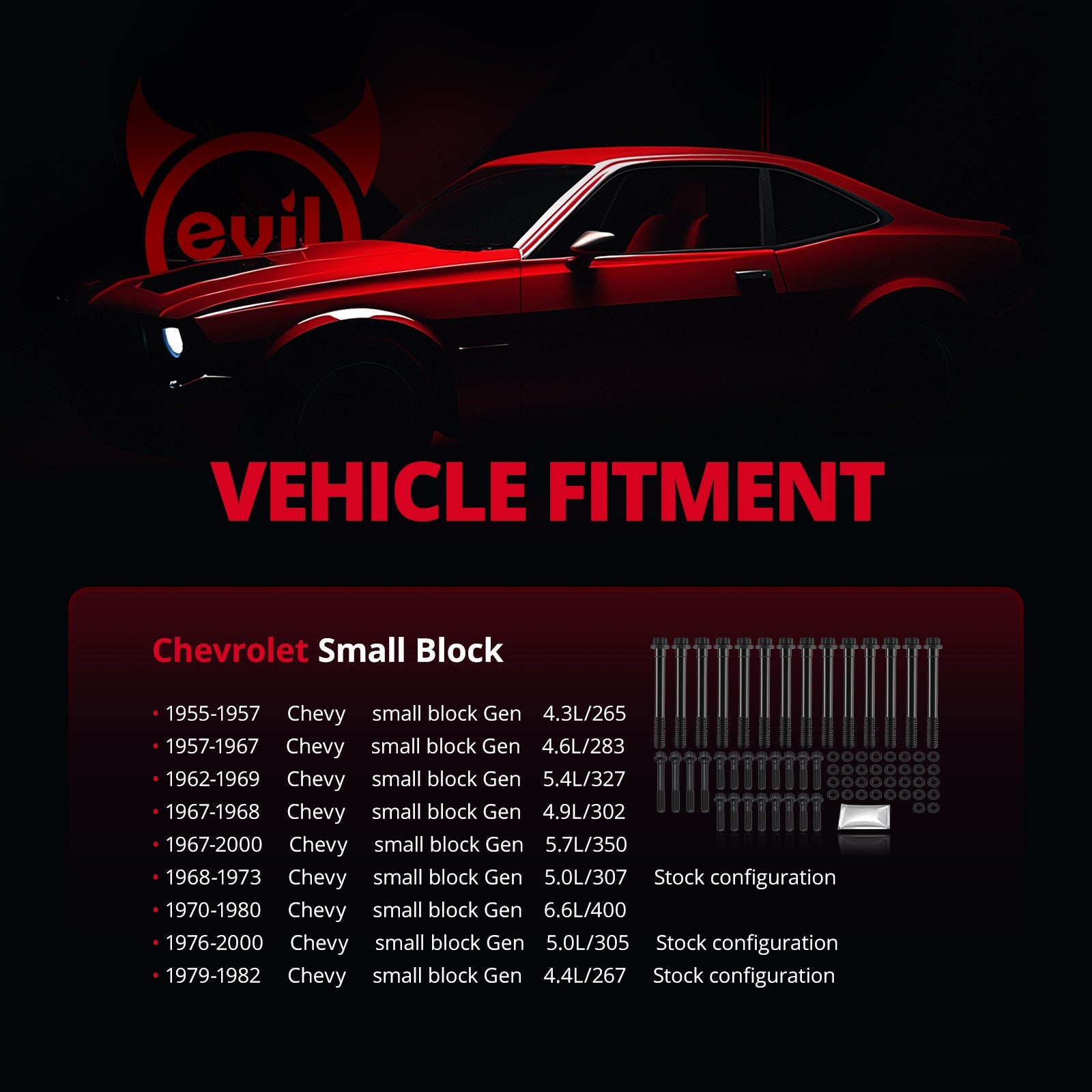 EVIL ENERGY Cylinder Head Bolt Kit Vehicle Fitment - Chevrolet Small Block Compatibility