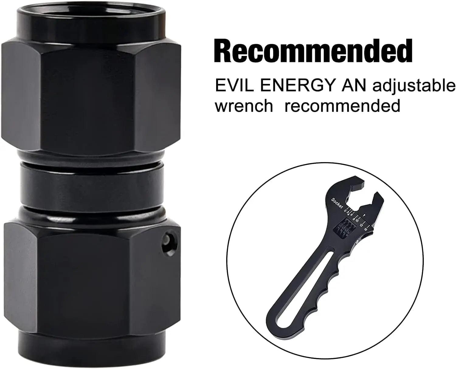 Evilenergy EVIL ENERGY 6/8/10AN Female to Female Straight Swivel Coupler Union Fitting Adapter Aluminum Black 2PCS