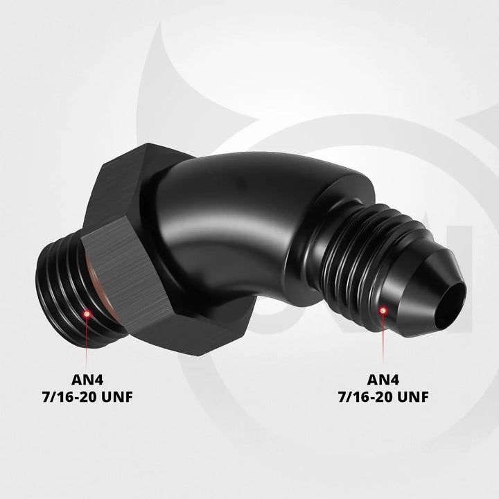 [4AN to 4AN ORB]EVILENERGY EVIL ENERGY 4AN Flare to 4AN ORB Male 45 Degree Full Flow Fitting Adapter Aluminum Black