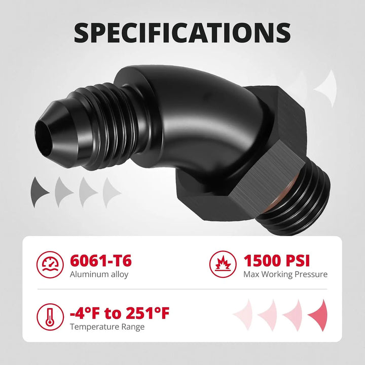 EVILENERGY EVIL ENERGY 4AN Flare to 4AN ORB Male 45 Degree Full Flow Fitting Adapter Aluminum Black