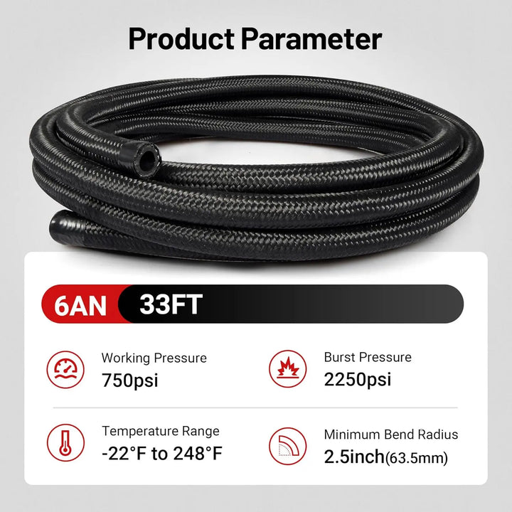 EVILENERGY EVIL ENERGY 6AN Fuel Line Kit 33FT, 6AN Nylon Braided Fuel Line Hose with 24PCS Fittings Kit CPE Fuel Hose[6AN]