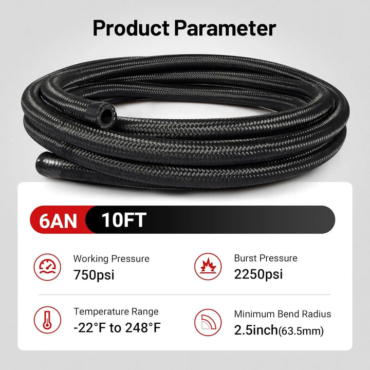 EVILENERGY EVIL ENERGY 6AN Fuel Line Kit, 6AN Hose Braided Fuel Line Hose Fitting Kit CPE Fuel Hose 10FT[6AN]