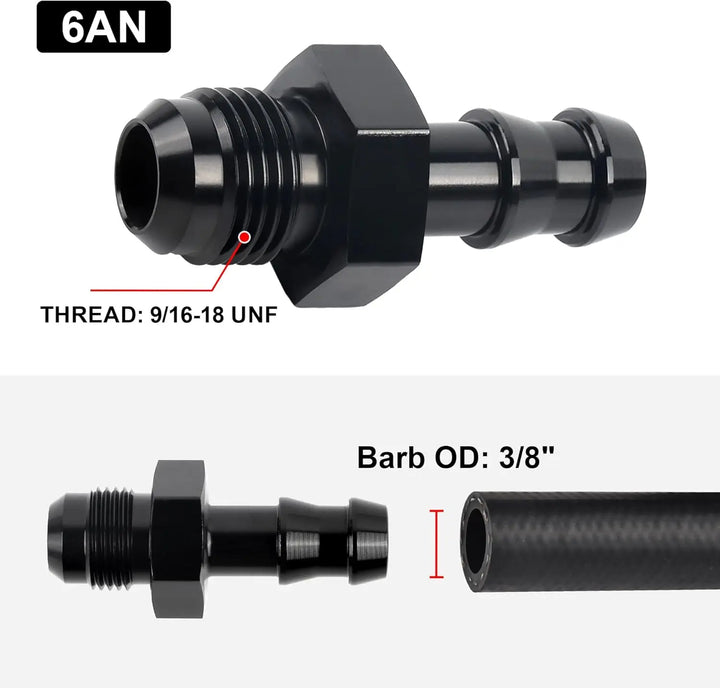 EVILENERGY EVIL ENERGY 4AN Male to 1/4" Barb Push on Fitting Adapter Aluminum[6AN Male to 3/8" Barb]