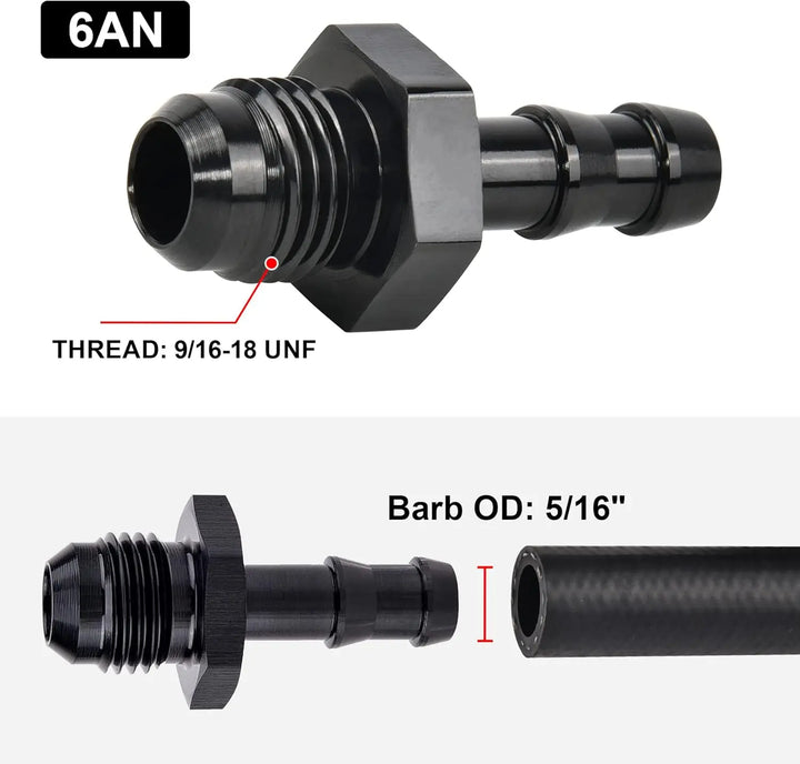 EVILENERGY EVIL ENERGY 4AN Male to 1/4" Barb Push on Fitting Adapter Aluminum[6AN Male to 5/16" Barb]