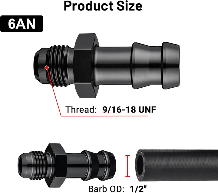 EVILENERGY EVIL ENERGY 4AN Male to 1/4" Barb Push on Fitting Adapter Aluminum[6AN Male to 1/2" Barb]