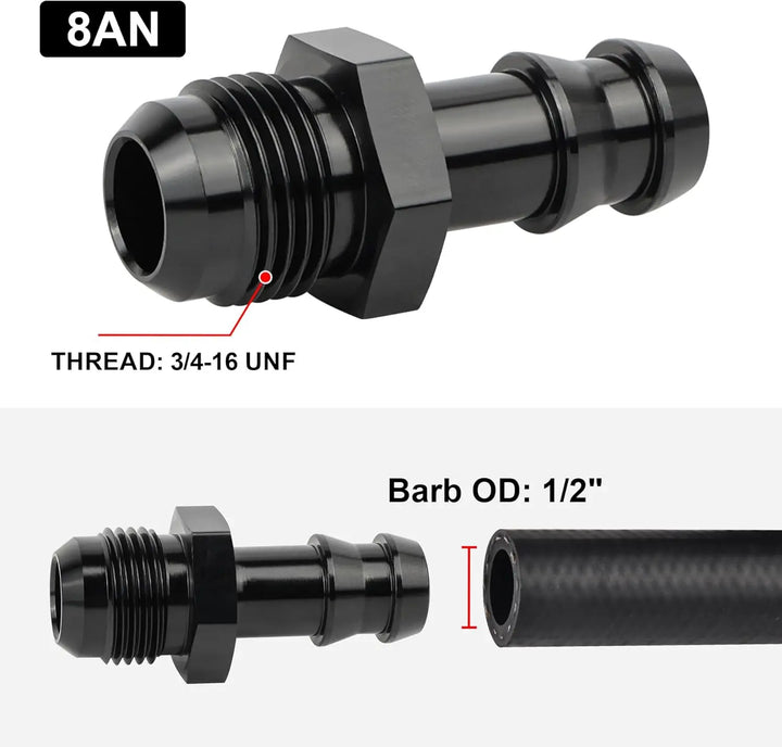 EVILENERGY EVIL ENERGY 4AN Male to 1/4" Barb Push on Fitting Adapter Aluminum[8AN Male to 1/2" Barb]