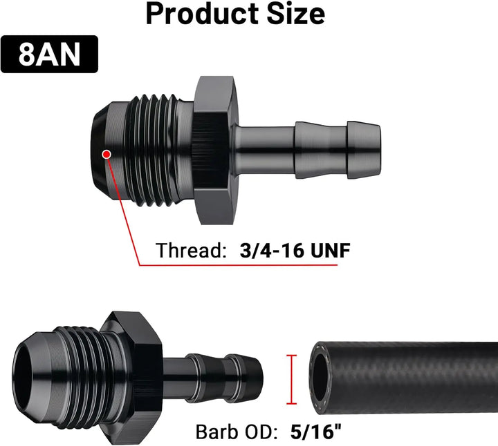 EVILENERGY EVIL ENERGY 4AN Male to 1/4" Barb Push on Fitting Adapter Aluminum[8AN Male to 5/16" Barb]