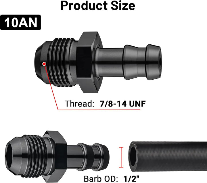 EVILENERGY EVIL ENERGY 4AN Male to 1/4" Barb Push on Fitting Adapter Aluminum[10AN Male to 1/2" Barb]