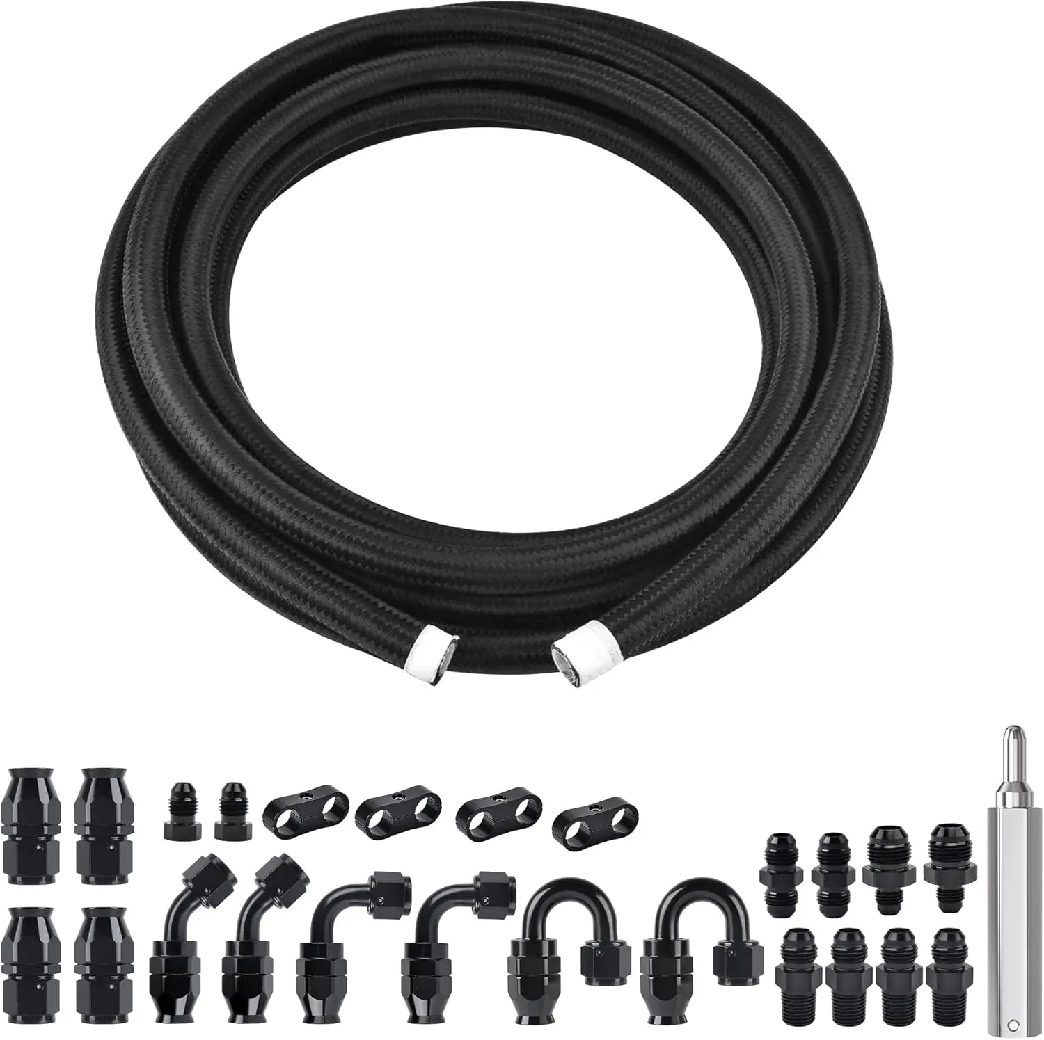 EVILENERGY EVIL ENERGY 4AN PTFE Fuel Line Kit 16FT, AN4 E85 Braided PTFE Fuel Line Kit Black Nylon 4AN Hose