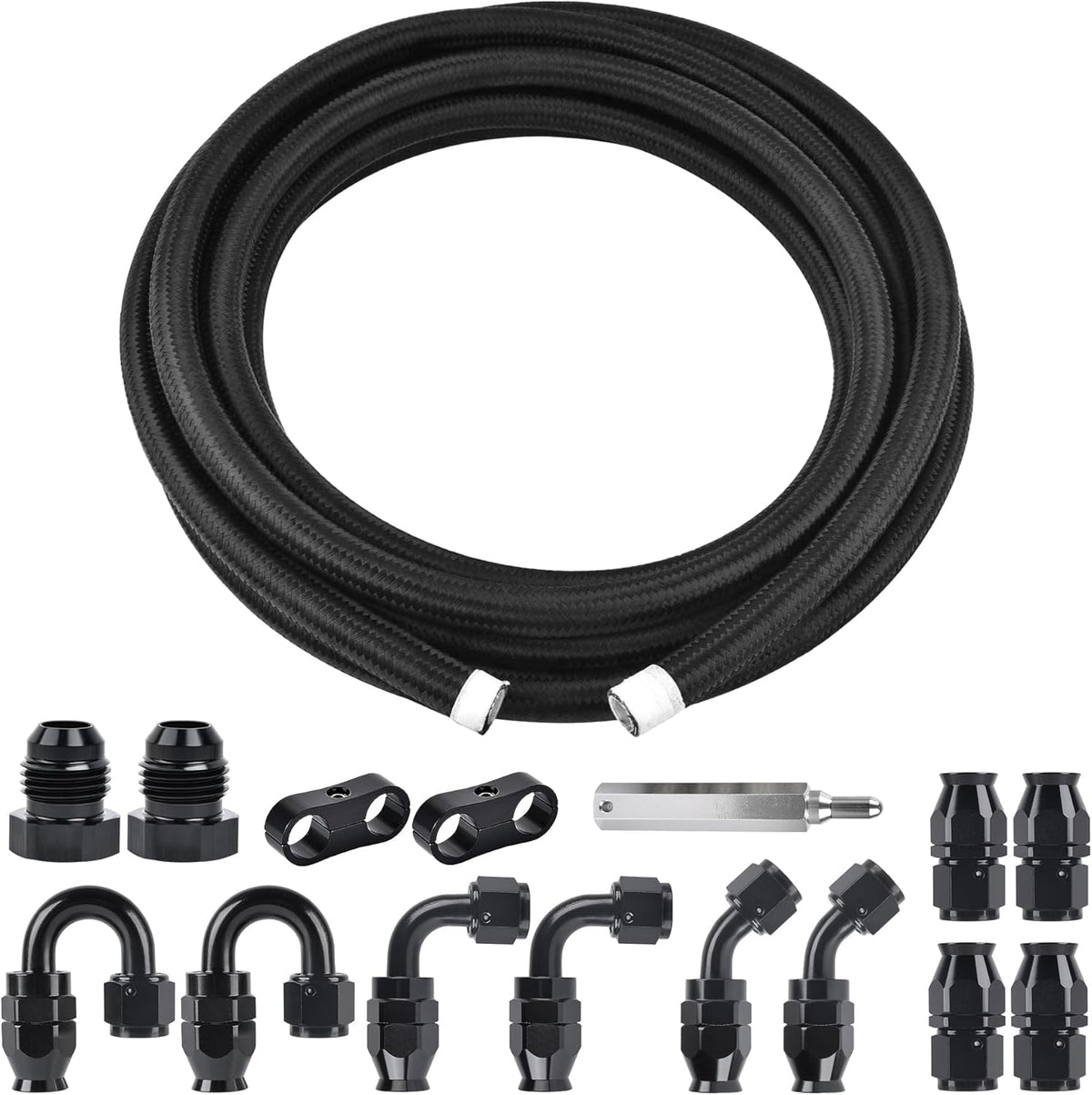 EVIL ENERGY 46/8/10/12AN PTFE Fuel Line Kit 20FT, E85 Braided PTFE Fuel Hose Line Black PTFE Hose Kit