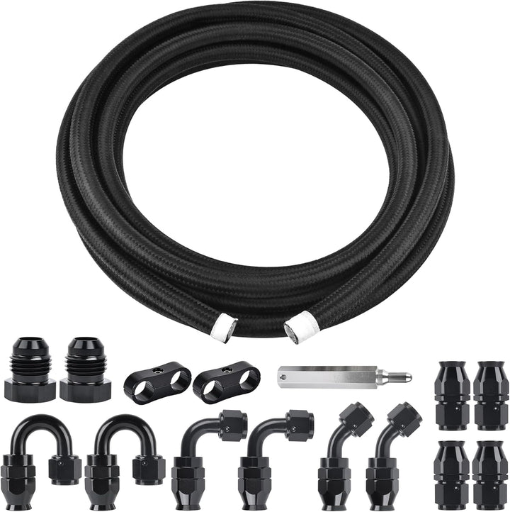 EVIL ENERGY 46/8/10/12AN PTFE Fuel Line Kit 20FT, E85 Braided PTFE Fuel Hose Line Black PTFE Hose Kit - EVILENERGY
