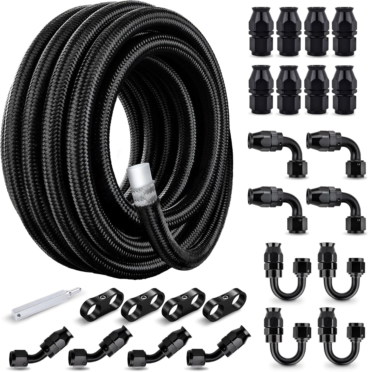 EVIL ENERGY 4/6/8/10/12AN PTFE Fuel Line Kit 33FT, E85 Braided PTFE Fuel Hose Line Kit Black Nylon - EVILENERGY