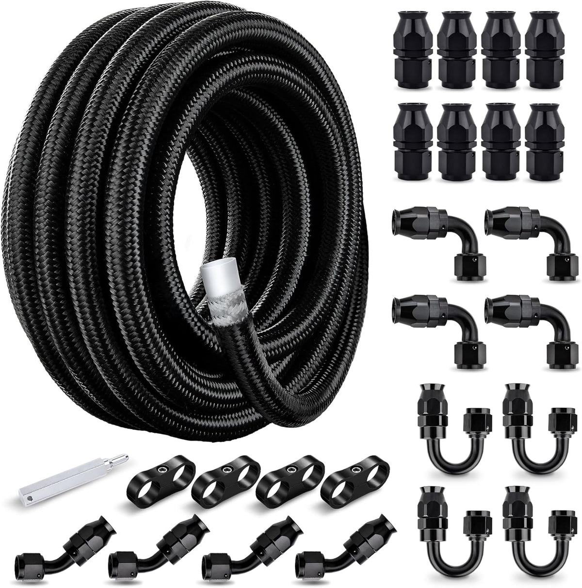 EVIL ENERGY 4/6/8/10/12AN PTFE Fuel Line Kit 33FT, E85 Braided PTFE Fuel Hose Line Kit Black Nylon