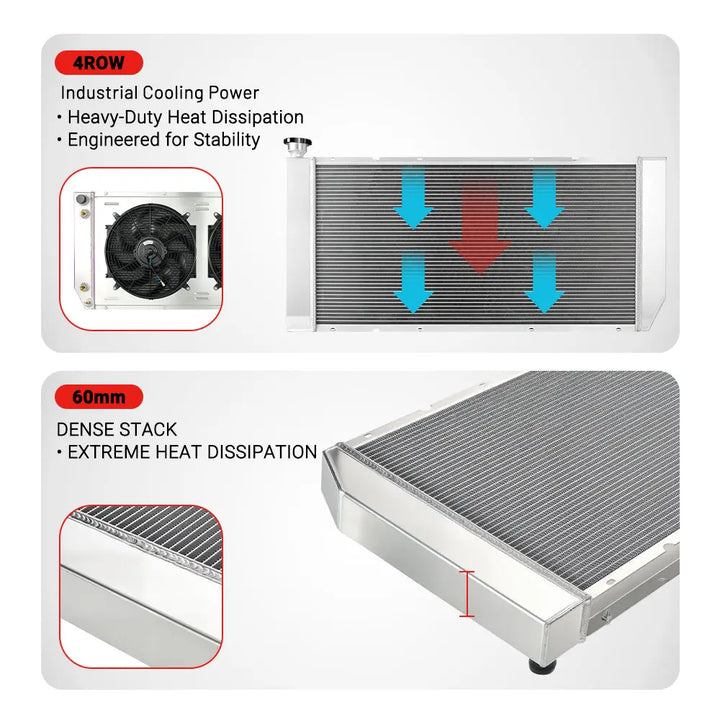 4 row, aluminium radiator, heavy-duty heat dissipation, engine stability, performance radiator, car radiator