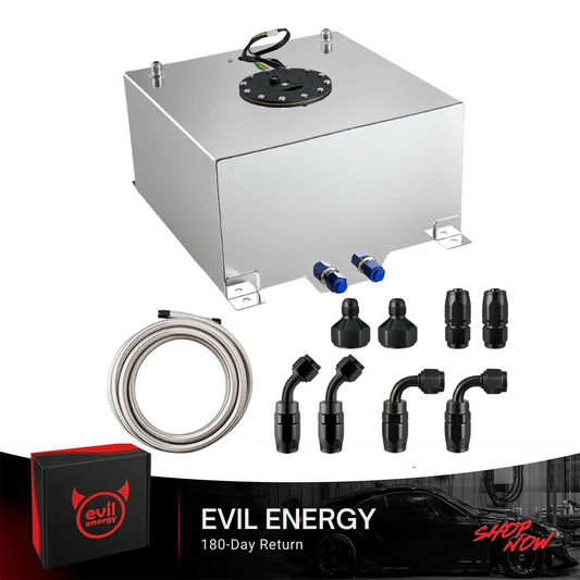 [Silver,Silver line] EVIL ENERGY 10 Gallon Silver Fuel Cell Kit with 1060-H24 aluminum tank, CPE fuel line, and AN fittings — perfect for car fuel tank upgrades and custom automotive fuel cell setups.