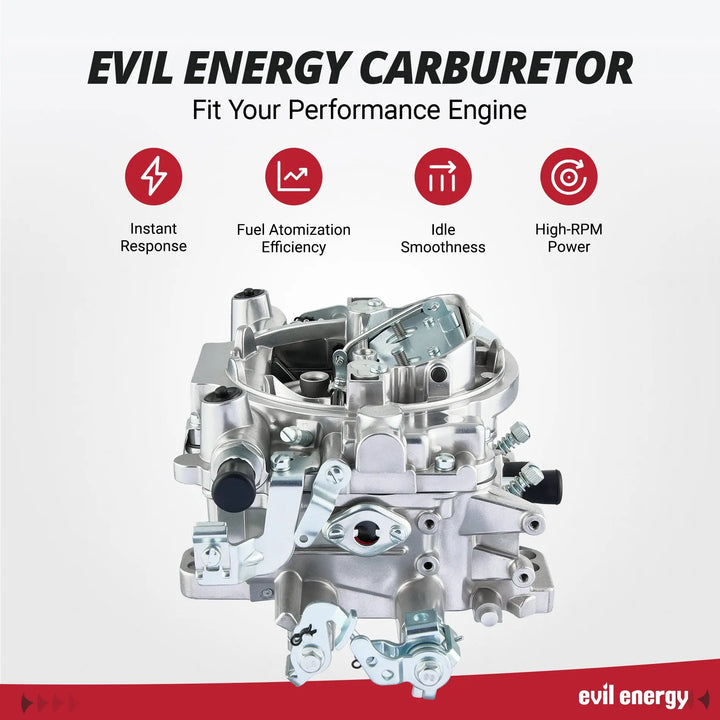 EVIL ENERGY 500 CFM 4-barrel Carburetor showcasing fuel atomization and instant throttle response