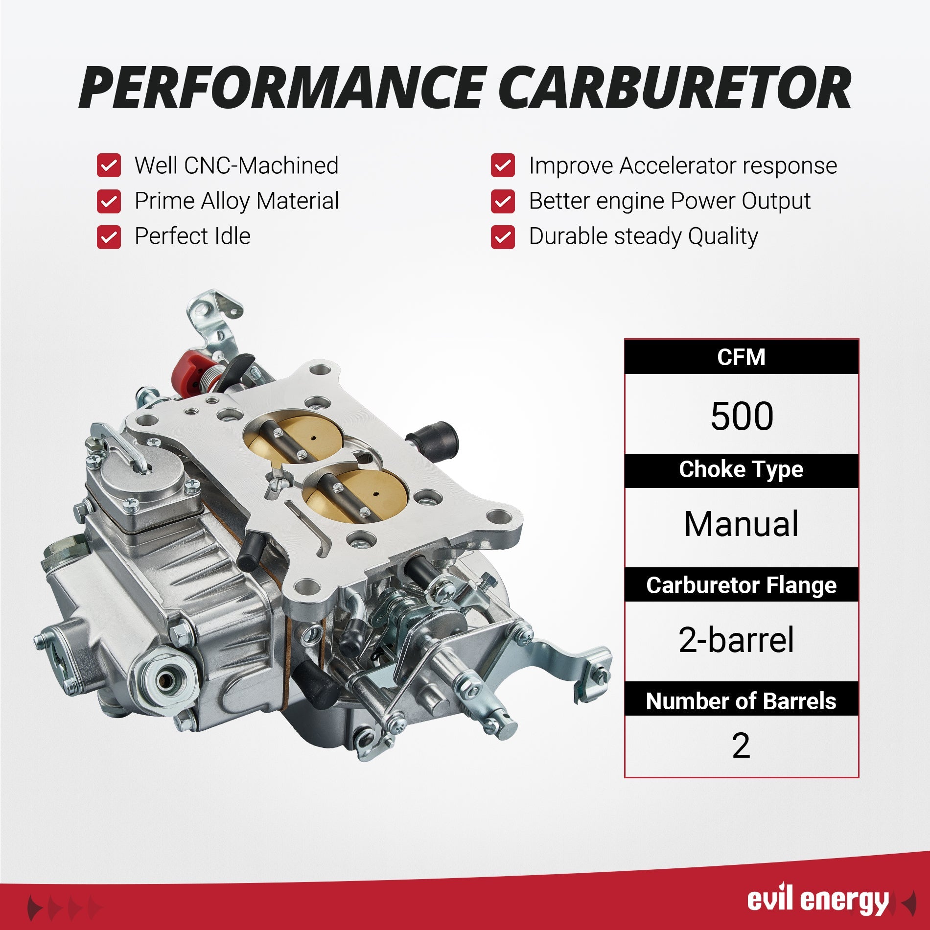 EVIL ENERGY 500 CFM 2-barrel New Performance Carburetor Manual Control Choke