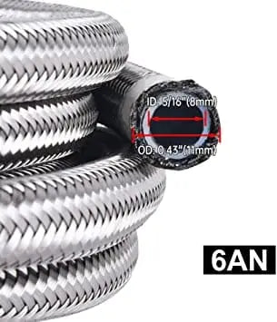 Evilenergy EVIL ENERGY 6/10AN PTFE Fuel Line Kit Silver Nylon Braided Fuel Hose 16FT