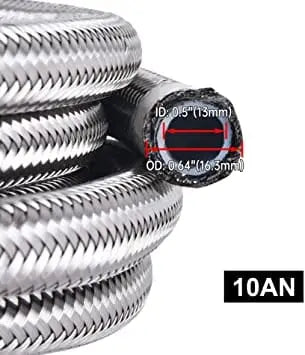 Evilenergy EVIL ENERGY 6/10AN PTFE Fuel Line Kit Silver Nylon Braided Fuel Hose 16FT