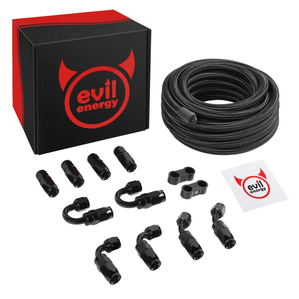 EVIL ENERGY 6/8/10AN CPE Fuel Line Kit Black Nylon Braided Fuel Hose  Fitting Kit 20FT