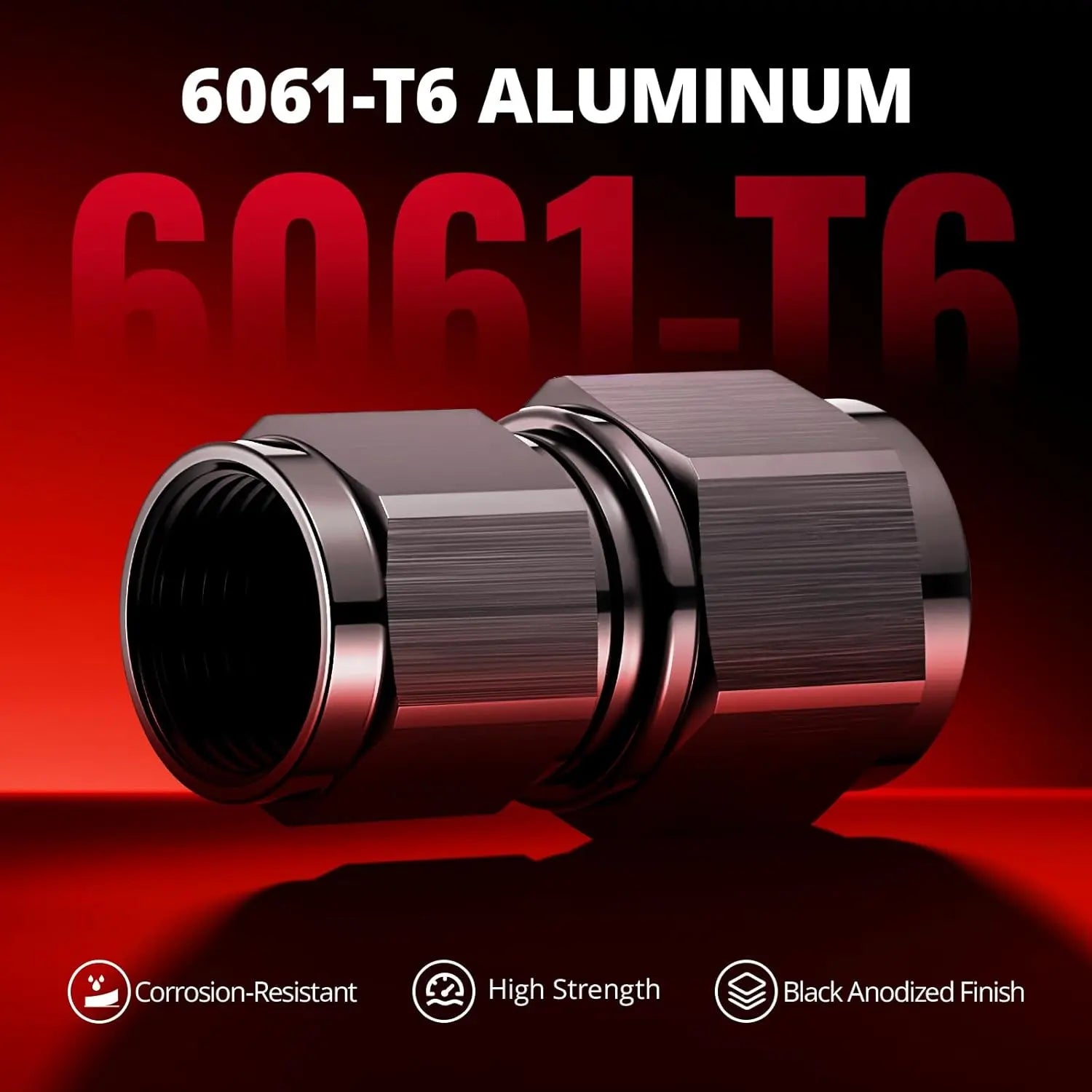 EVILENERGY EVIL ENERGY 6/8/10AN Female to 8AN Female Straight Swivel Coupler Union Fitting Adapter Aluminum Black